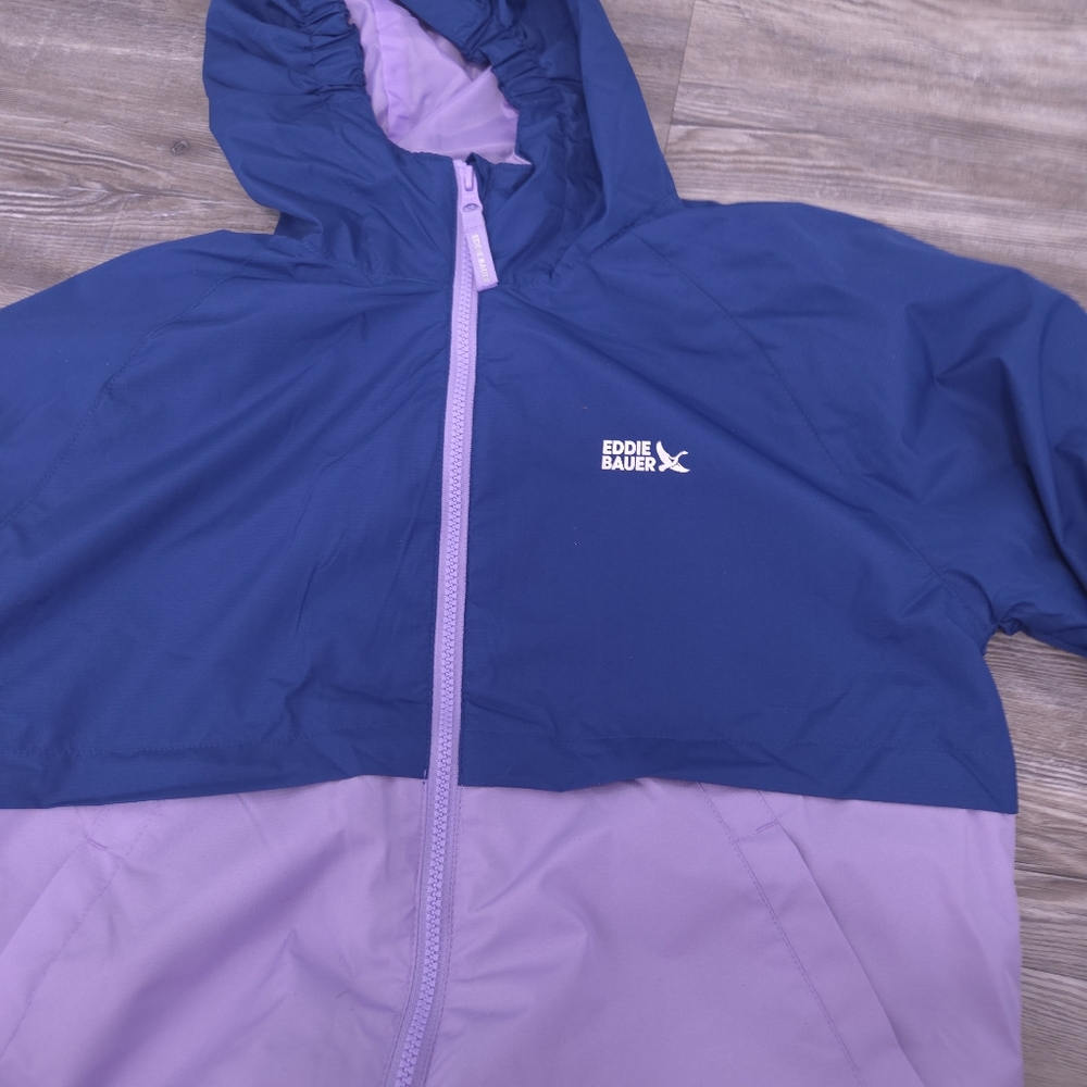 Eddie Bauer Youth L 14/16 Windbreaker Water Resistant Rain Jacket Blue Purple - Picture 3 of 14